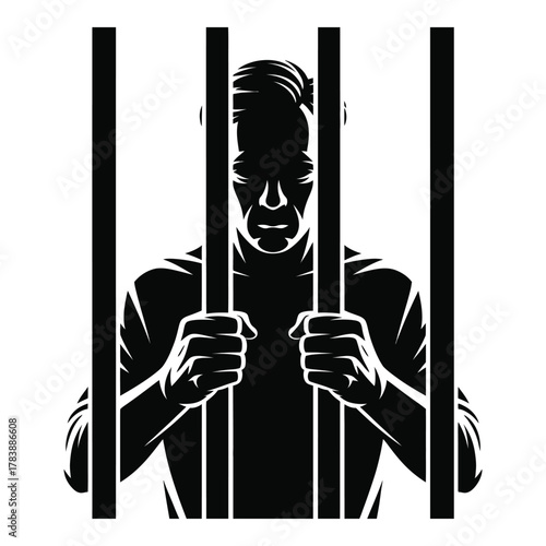 Silhouette of a man behind prison bars depicting confinement and despair