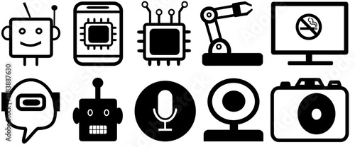 AI, Robot, chip, microprocessor, Automation symbols