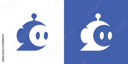 Robot Chat Logo.  A dual-meaning design combining a robot and chat bubble, symbolizing AI communication, technology, and smart interaction