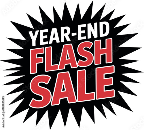 A bold graphic announces a year-end flash sale with bright red lettering.