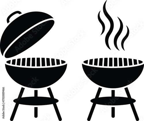 Two charcoal grills open and smoking for barbecue cooking food