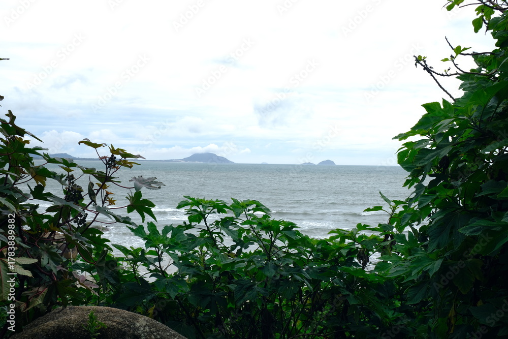 Obraz premium Vista Panorâmica do Mar e Ilhas Enquadrada pela Mata Atlântica / Panoramic View of the Sea and Islands Framed by Atlantic Forest Foliage