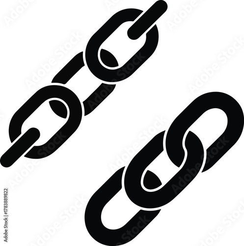 Chain Link Solid Icon Set, Secure Connection, Blockchain Technology, and Network Symbol Vector