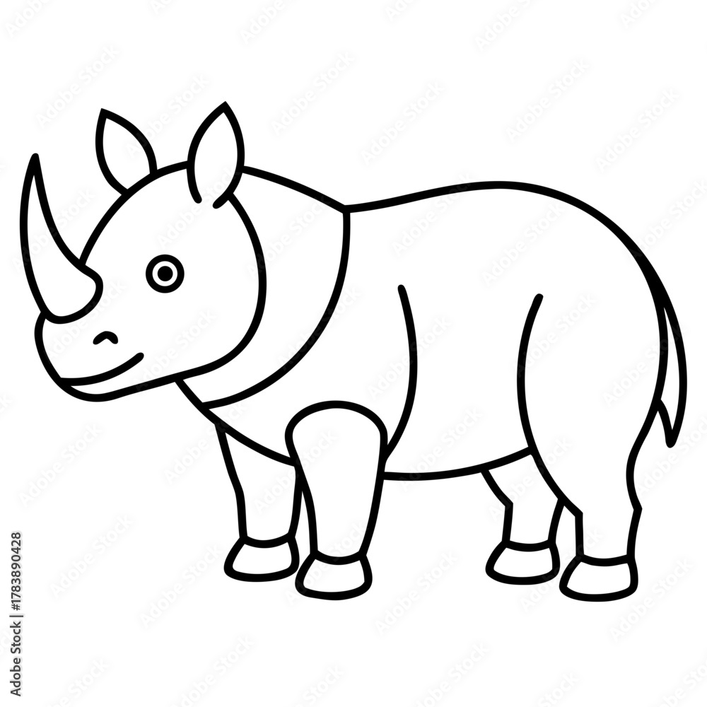 Fototapeta premium Cute Sitting Rhinoceros Outline Vector in Minimalist One Line Drawing Style