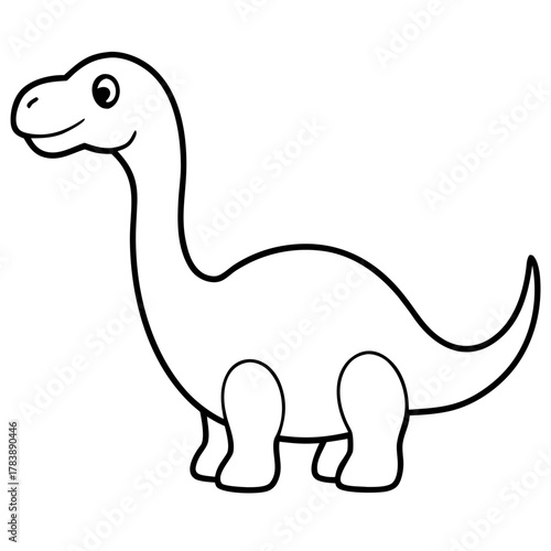 Cute Cartoon Dinosaur Coloring Page Vector  One Line Minimalist Outline Illustration