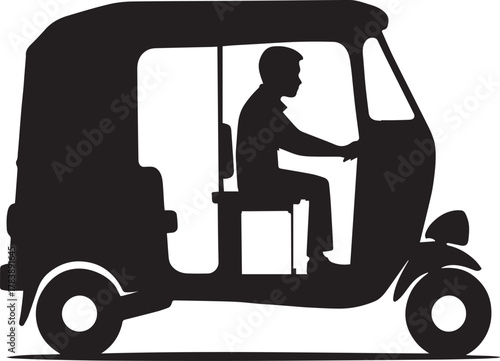 Auto Rickshaw Driver Silhouette Illustration