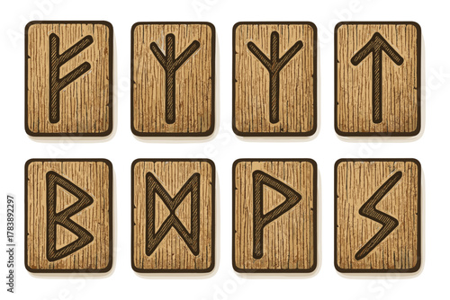 Ancient norse runes on wooden blocks for mystical divination and cultural heritage