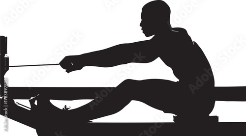 Silhouette of a person exercising on an indoor rowing machine