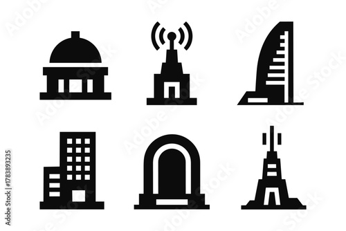 Silhouette collection of modern buildings and landmarks
