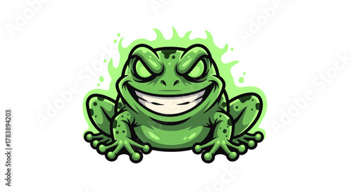 Cartoon Frog with Evil Grin Vector Illustration of a Mischievous Amphibian