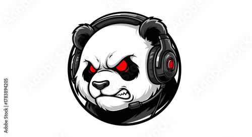 Determined Panda Gamer Aggressive Mascot with Headset for Esports Team Logo Design