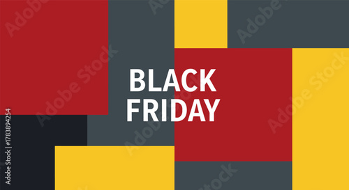 Modern black friday sale banner with red and yellow geometric background