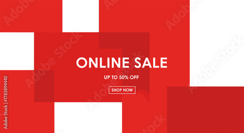 Minimalist red banner design for online sale promotion with discount offer