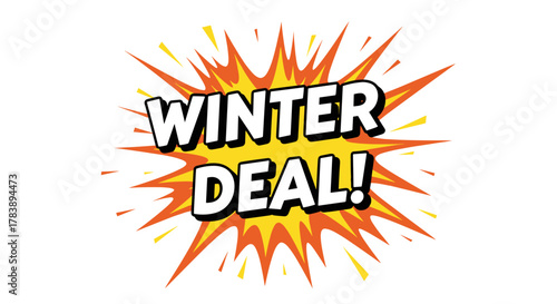 Explosive winter deal banner with comic style burst and bold text