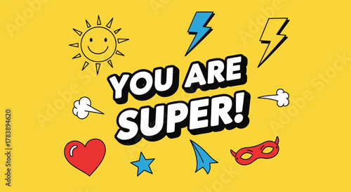 Retro comic book pop art style encouragement with superhero elements