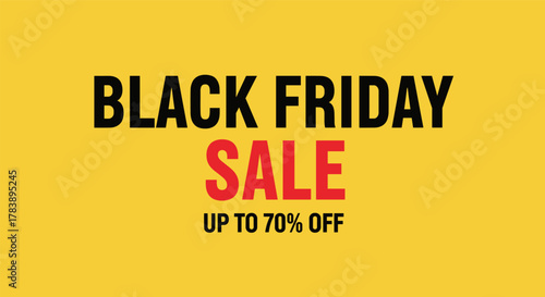 Black friday sale banner with bold typography and discount offer on yellow background