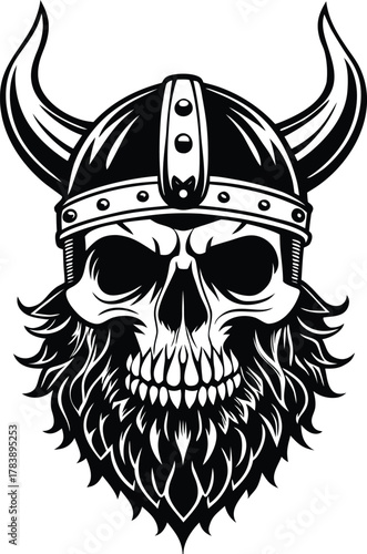 horn skull tattoo vector illustration with gothic and vintage horror design