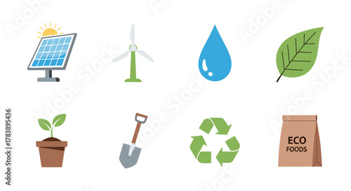 Sustainable energy and eco-friendly symbols for renewable living