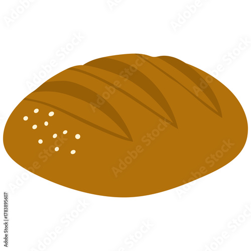 Big bread with sesame. Baked traditional bread. Illustration for bakery poster, banner, card, advertisement. Vector illustration on white background
