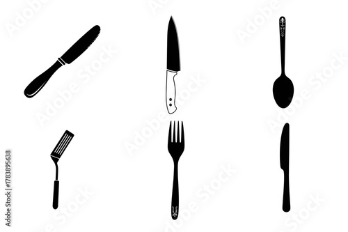 Kitchen Cutlery Set with Knife Fork and Spoon Vector Illustration