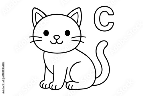 Cute cat outline with letter c for kids' coloring and learning