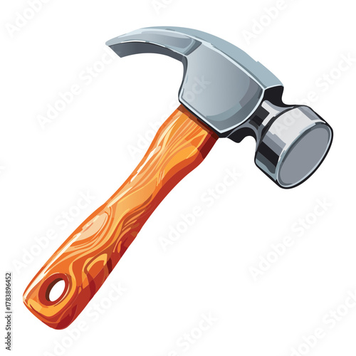 High Detail Steel Claw Hammer with Textured Wooden Handle Isolated on a Plain Background for Building Industry