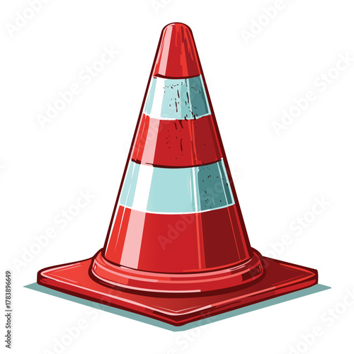 Red and white striped traffic cone safety equipment for road construction and zone boundary warning signals