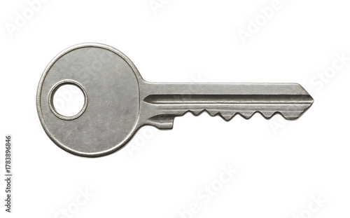 Silver Metal Key Isolated on White Background with Full Depth of Field
