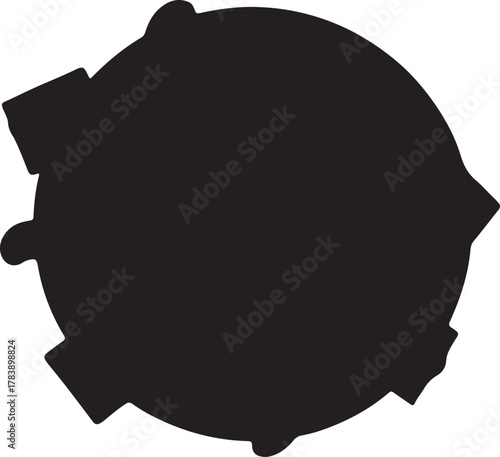 Black gear silhouette with distinct cogs for mechanical design purposes