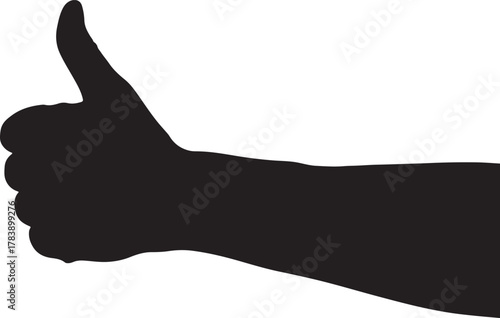 Black silhouette of a hand giving a thumbs up gesture isolated