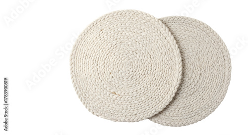 Two round woven placemats isolated on transparent background for dining table