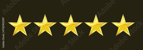 Five gold star rating icon row symbolizing quality review on dark background