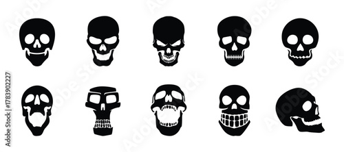 Set of human skull. Death skull or human skull flat icon.