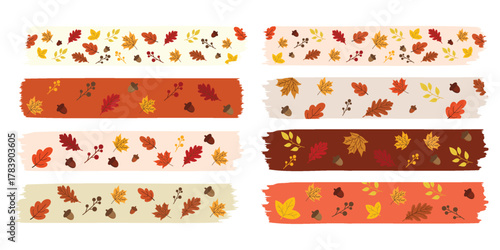 Autumn leaves and acorns decorative torn paper washi tape strips design