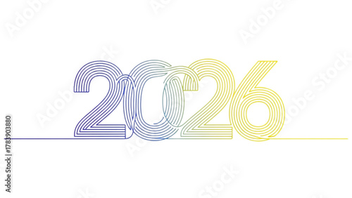 Modern 2026 design with continuous line art and gradient colors, symbolizing future innovation and progress