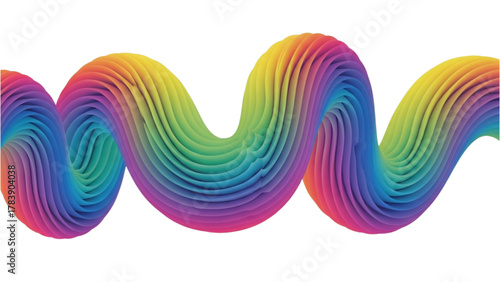 Vibrant rainbow-colored coiled spring toy moving in a serpentine wave pattern on a white background
