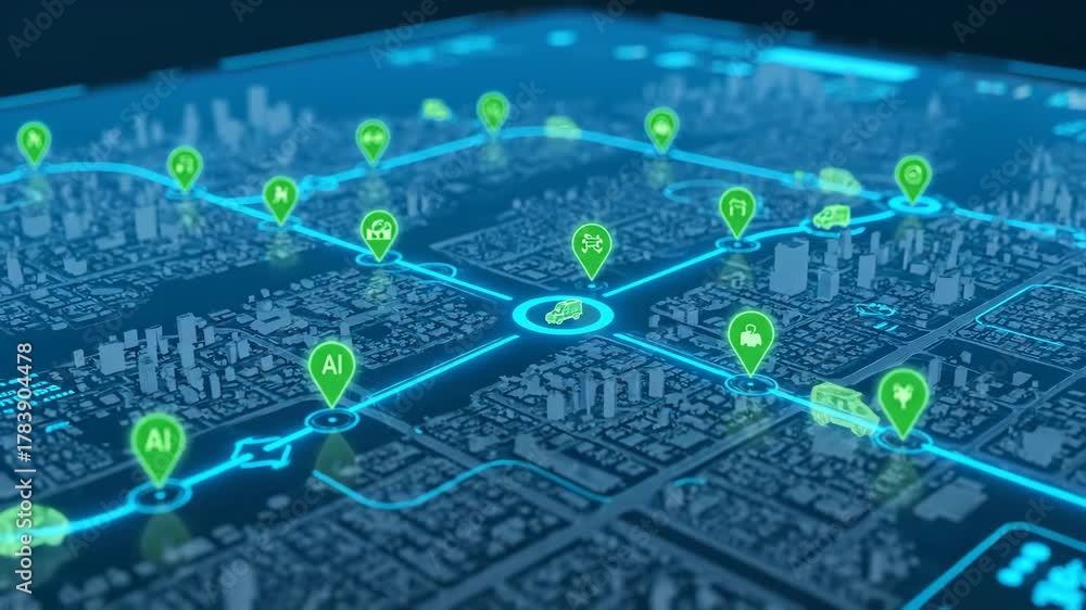 Autonomous Vehicle Navigation System on Digital City Map - A stylized ...
