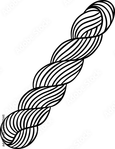 Doodle style illustration of a classic spiral yarn skein for knitting, simple black and white sketch icon. Hand-drawn wool thread perfect for craft projects and knitting themes