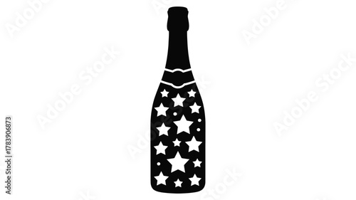 A striking black silhouette of a champagne bottle adorned with a pattern of white stars perfect for celebratory occasions silhouette