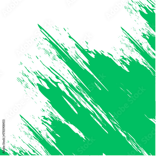 Vibrant emerald green paint strokes splash dynamically across a deep black canvas creating a modern, energetic abstract background perfect for bold design projects