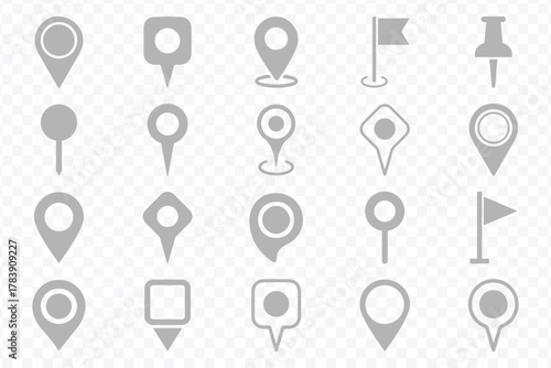 Location or map pin icon symbol set. Location pointer. Map marker pointer icon set. GPS location symbol collection. Vector illustration.