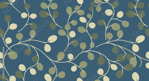 Stylized mid-century floral shapes complemented by simplified leaf. Solid flat vector colors, seamless repeat ideal for wallpapers, product packaging, and home decor surfaces
