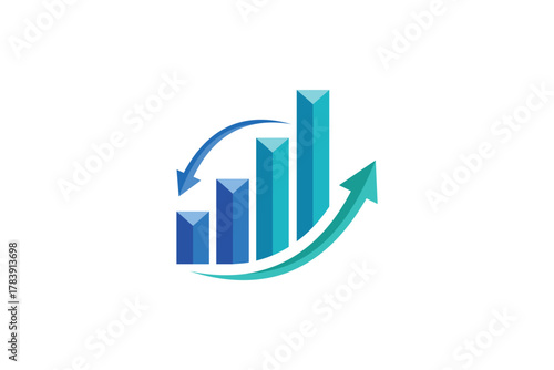 Business growth chart with upward arrow and cyclical arrows indicating progress and success