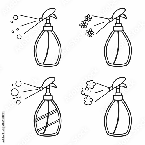 Collection of Perfume Atomizer Vector Icons in Minimalist Outline Style, Suitable for Beauty Product Catalogs, Aromatherapy Guides, and Fragrance Web Stores.