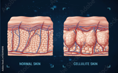 Differences in skin structure between healthy skin and skin with cellulite