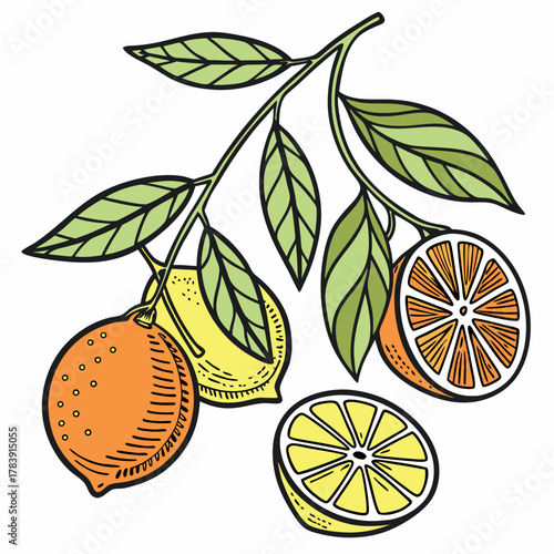 Hand-Drawn Vector Illustration of Citrus Fruits