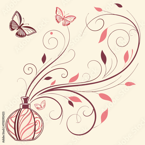 Abstract Perfume Splash Vector Background with Pastel Colors and Swirling Lines, Perfect for Cosmetic Advertisement Banners, Social Media Campaigns, and Website Headers.