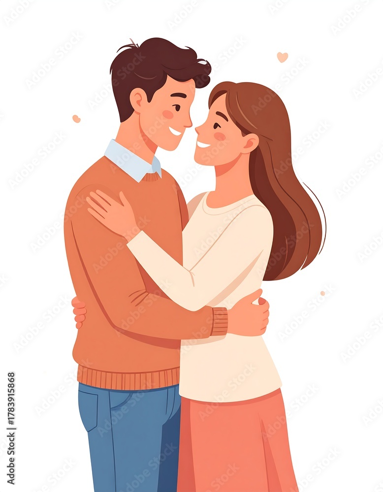 Obraz premium Cartoon illustration of a smiling couple hugging each other