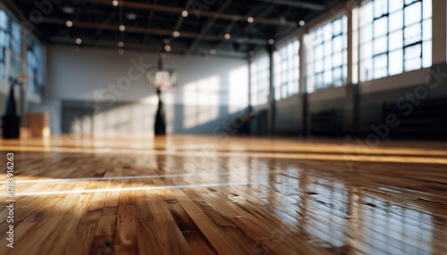 Wallpaper Mural Capturing The Elegance: Blurred Image Of A Basketball Court With Polished Wood And White Lines, Setting The Pre-Game Atmosphere Torontodigital.ca