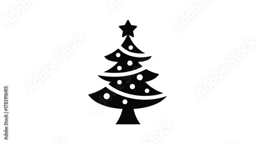 A simple stylized black silhouette of a decorated christmas tree with a star on top perfect for holiday designs and winter celebrations silhouette